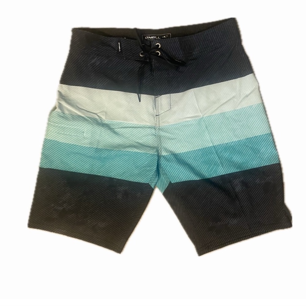 O'Neill Striped Board Shorts Aqua and Black Size 28